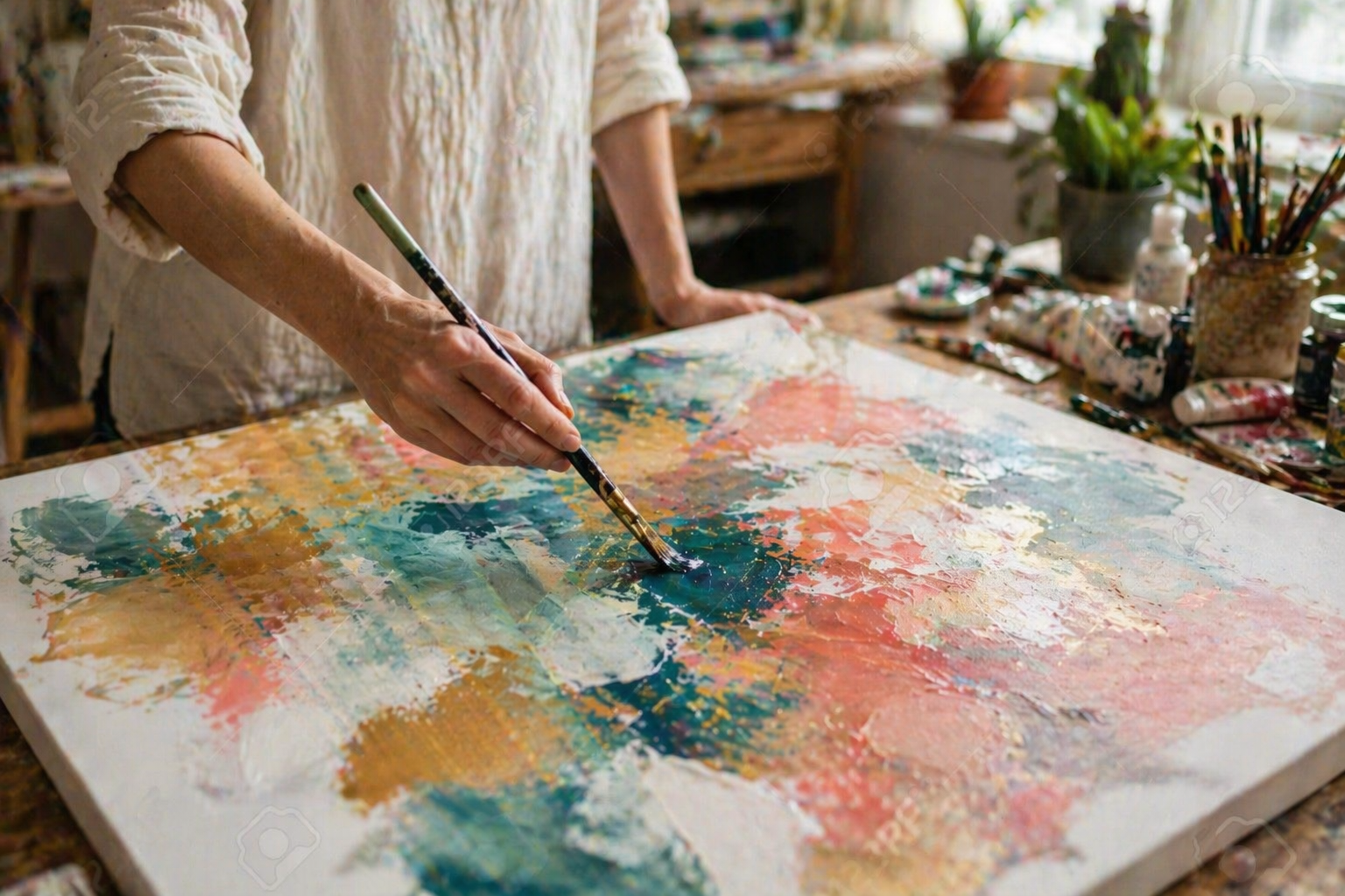 intuitive painting facilitator guiding expressive art session creative self expression
